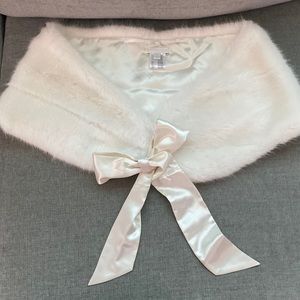 David’s Bridal Faux Fur Wrap with Satin Ribbon Tie